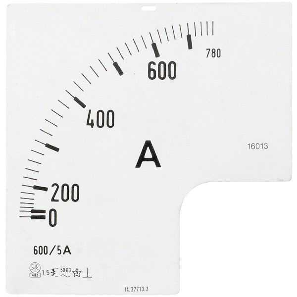 16013 Skala ampermetra 0-600A 600/5 72x72mm 1.3In