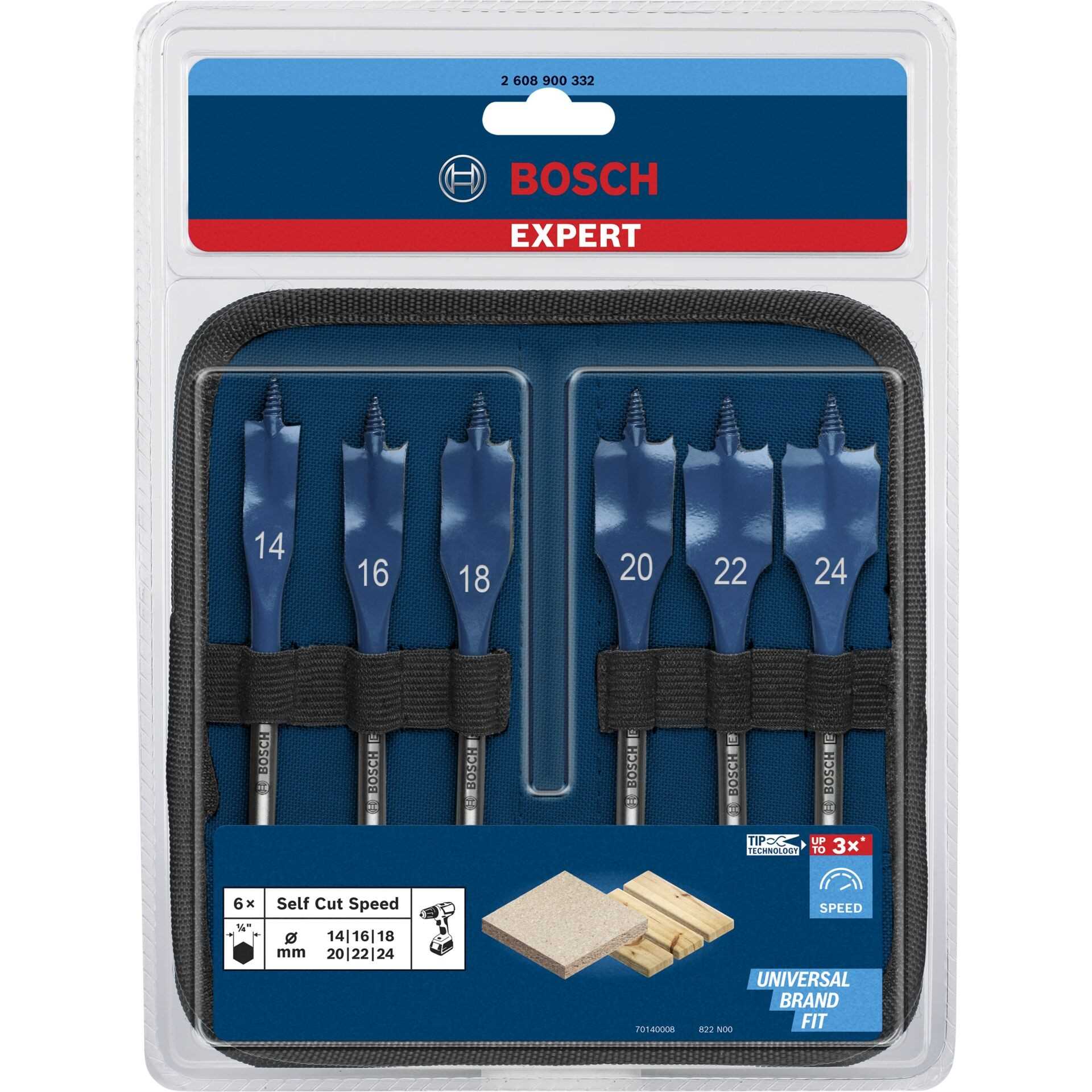 BOSCH Set pljosnatih burgija za glodanje 6kom 14-24mm u torbici Self Cut Speed