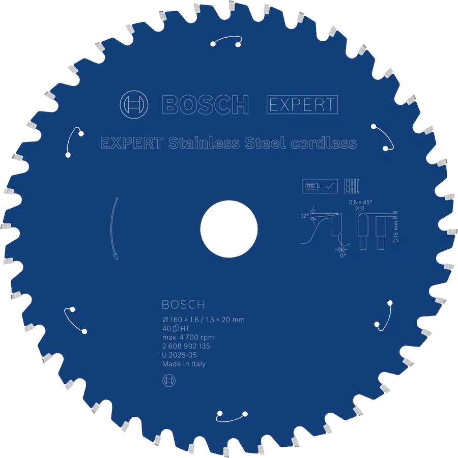 BOSCH List kružne pile Expert for Stainless Steel Cordless 160x1.6/1.3x20mm 40 zuba za aku pile